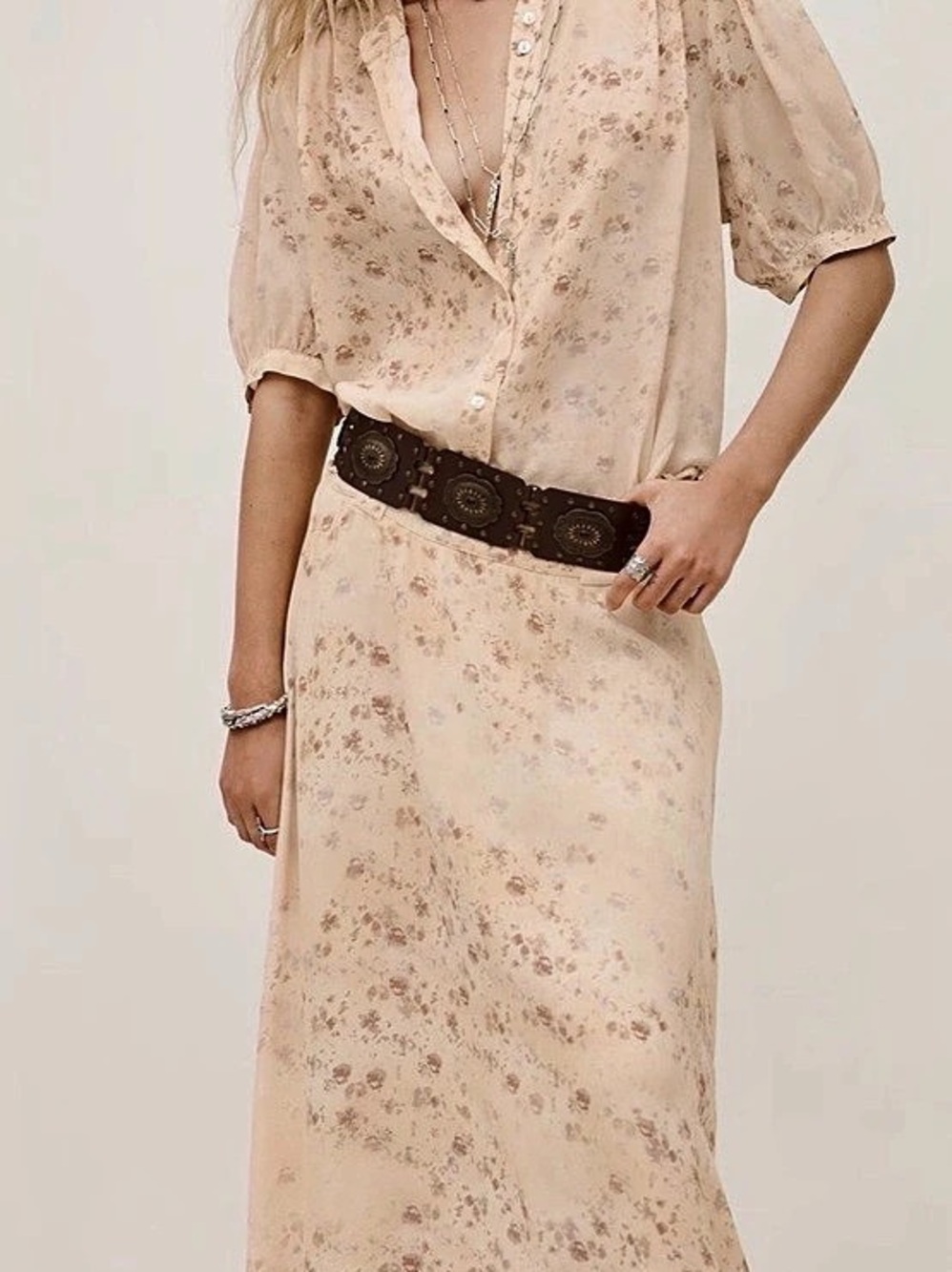 Ba&sh NWT Matching 2 Piece Set Floral Blouse and Skirt Cream & Pink